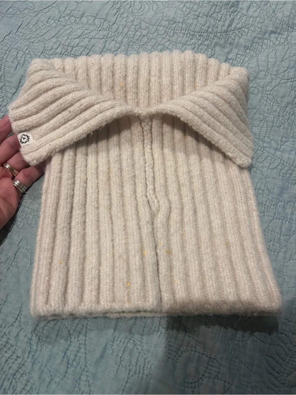 Cozy Ribbed Fold-Over Neck Women's Sweater in Light Cream